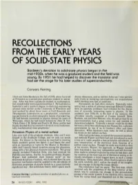 Recollections from the Early Years of Solid‐State Physics