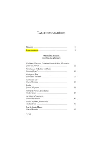 Table Des Matières