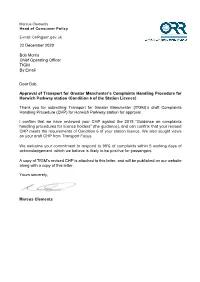 (Tfgm) Complaints Handling Procedure for Horwich Parkway Station
