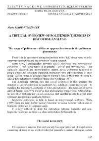 A Critical Overview of Politeness Theories in Discourse Analysis