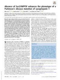 Absence of Sac2/INPP5F Enhances the Phenotype of a Parkinson's