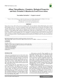 Allium Thiosulfinates: Chemistry, Biological Properties and Their Potential Utilization in Food Preservation