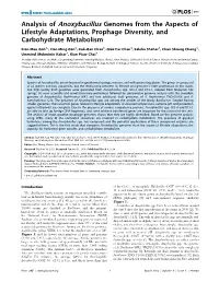 Analysis of Anoxybacillus Genomes from the Aspects of Lifestyle Adaptations, Prophage Diversity, and Carbohydrate Metabolism