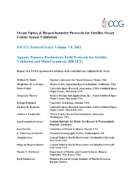 Aquatic Primary Productivity Field Protocols for Satellite Validation and Model Synthesis (DRAFT)