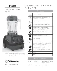 HIGH-PERFORMANCE BLENDER EXPLORIAN SERIES VM0201 S Y M B O L S