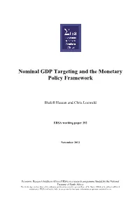 Nominal GDP Targeting and the Monetary Policy Framework