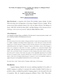 The Politics of Language in Eritrea: Equality of Languages Vs