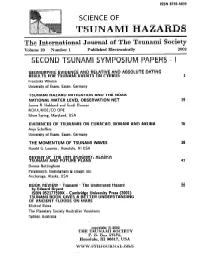TSUNAMIHAZARDS the International Journal of the Tsunami Society Volume 20 Number 1 ~ Published Electronically 2002 SECOND TSUNAMI SYMPOSIUM PAPERS - I