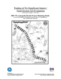 Finding of No Significant Impact / Final Section 4(F) Evaluation SHA Project Number - AA436B11