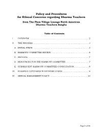 Policy and Procedures for Ethical Concerns Regarding Dharma Teachers