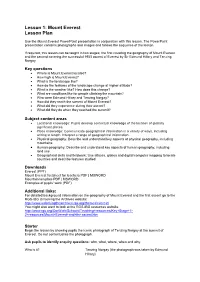 Lesson 1: Mount Everest Lesson Plan