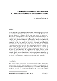 Variant Patterns of Subject-Verb Agreement in Portuguese: Morphological and Phonological Issues