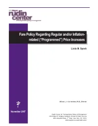 Fare Policy Regarding Regular And/Or Inflation- Related (“Programmed”) Price Increases