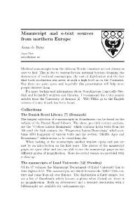 Manuscript and E-Text Sources from Northern Europe