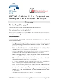ANZCOR Guideline 11.6 – Equipment and Techniques in Adult Advanced Life Support Summary