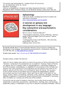 Aphasiology a Tutorial on Aphasia Test