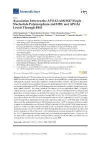 Association Between the APOA2 Rs3813627 Single Nucleotide Polymorphism and HDL and APOA1 Levels Through BMI