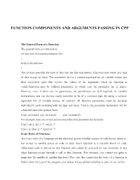 Function Components and Arguments Passing in Cpp
