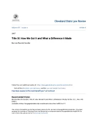Title IX: How We Got It and What a Difference It Made