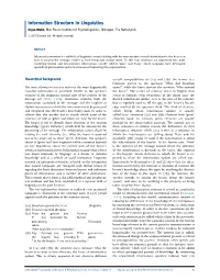 Information Structure in Linguistics Dejan MatiC, Max Planck Institute for Psycholinguistics, Nijmegen, the Netherlands