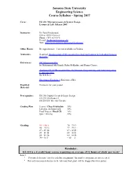 Sonoma State University Engineering Science Course Syllabus – Spring 2017