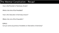 The Weimar Constitution – Recap!