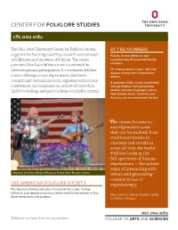 Cfs.Osu.Edu CENTER for FOLKLORE STUDIES