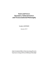 Kant and Force: Dynamics, Natural Science and Transcendental Philosophy