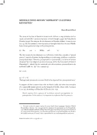 Middle Indo-Aryan “Aspirate” Clusters Revisited1