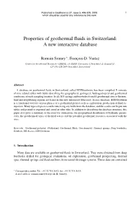 Properties of Geothermal Fluids in Switzerland
