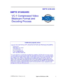 VC-1 Compressed Video Bitstream Format and Decoding Process