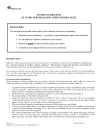 Consent Form for in Vitro Fertilization Using Frozen Eggs