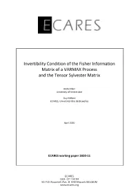 Invertibility Condition of the Fisher Information Matrix of a VARMAX Process and the Tensor Sylvester Matrix