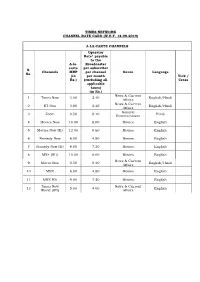 Times Network Channel Rate Card (W.E.F