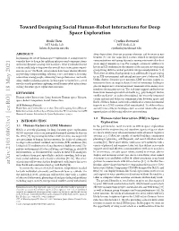 Toward Designing Social Human-Robot Interactions for Deep Space Exploration