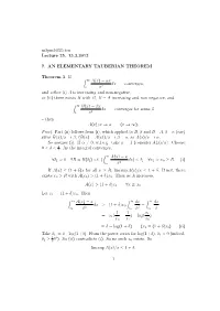 M3pm16l25.Tex Lecture 25. 13.3.2012 7. an ELEMENTARY TAUBERIAN
