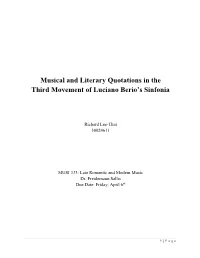 Musical and Literary Quotations in the Third Movement of Luciano Berio's