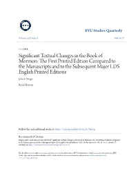 Significant Textual Changes in the Book of Mormon: the First Printed Edition Compared to the Manuscripts and to the Subsequent Major LDS English Printed Editions