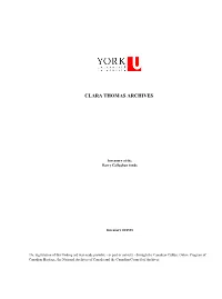 Clara Thomas Archives and Special Collections