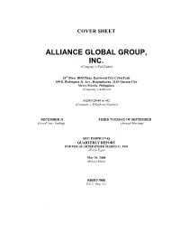 Cover Sheet Alliance Global Group