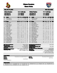 Ottawa Senators Game Notes
