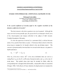 Stokes' Hypothesis for a Newtonian, Isotropic Fluid