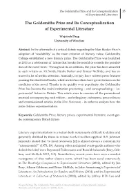 The Goldsmiths Prize and Its Conceptualization of Experimental Literature