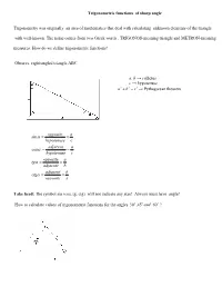 Trigonometric Functions of Sharp Angle