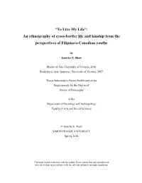 An Ethnography of Cross-Border Life and Kinship from the Perspectives of Filipina/O-Canadian Youths