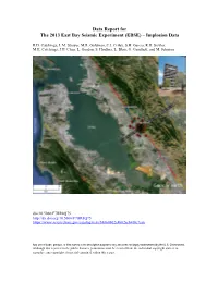 Data Report for the 2013 East Bay Seismic Experiment (EBSE) – Implosion Data