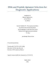 DNA and Peptide Aptamer Selection for Diagnostic Applications