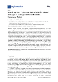 Modelling User Preference for Embodied Artificial Intelligence and Appearance in Realistic Humanoid Robots