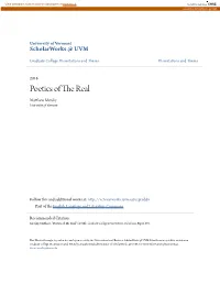 Poetics of the Real Matthew Em Rsky University of Vermont