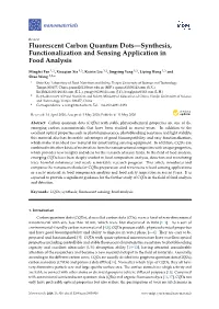 Fluorescent Carbon Quantum Dots—Synthesis, Functionalization and Sensing Application in Food Analysis